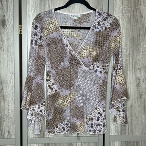 Self Esteem Y2K Top Size L V Neckline Bell Sleeves Mean Girls Purple Brown